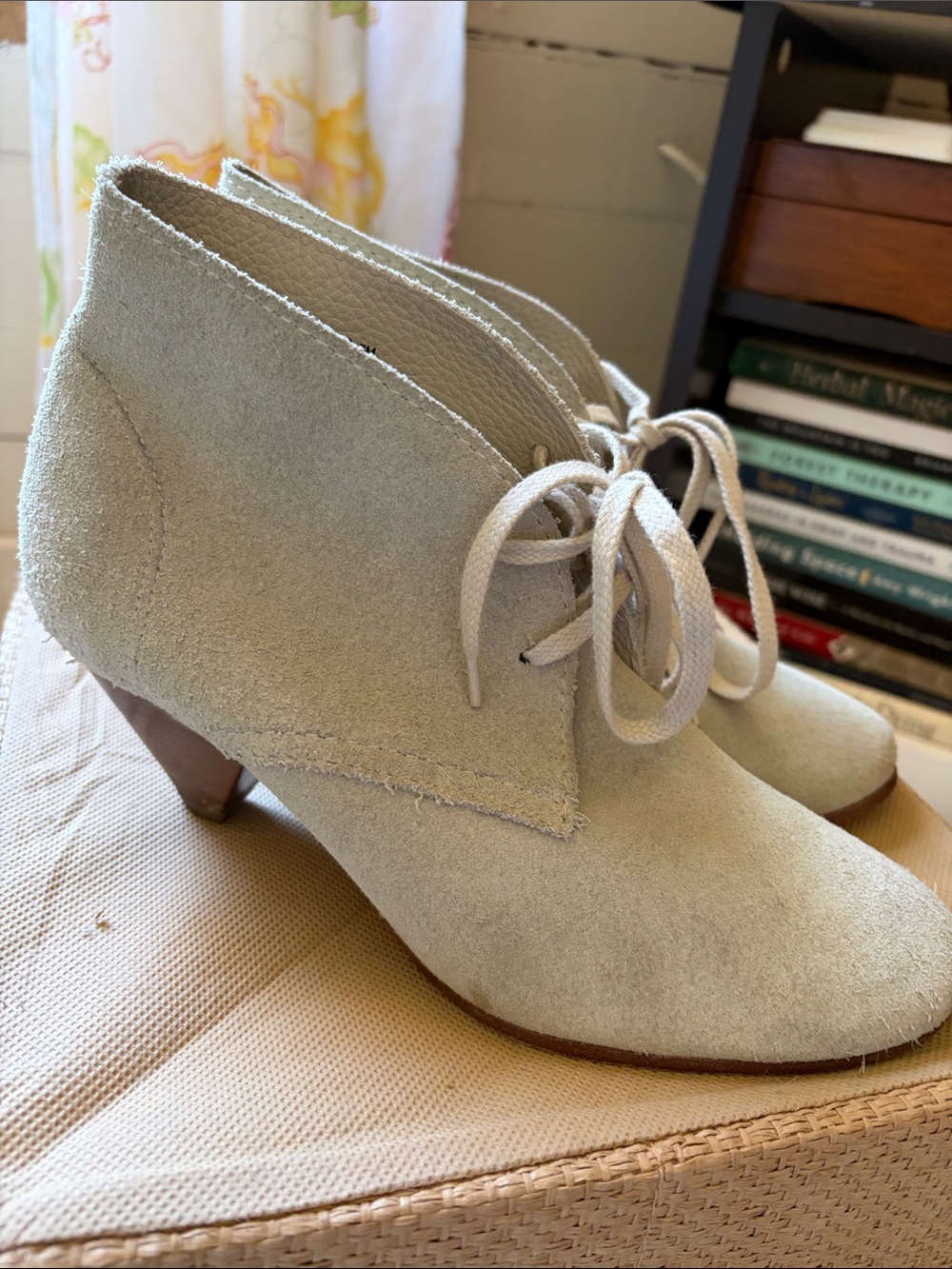 L.L. Bean Light Beige Suede Lace-Up Ankle Booties